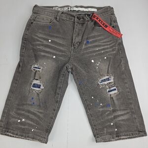 Reason Brand Men's Gray Jean Shorts With Distressed Look Size 34 NWT BZ-3279